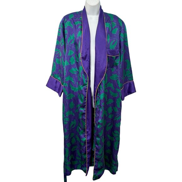 Vintage Victoria's Secret Gold Label Green Purple Satin Wrap Robe size S / M - Picture 7 of 16